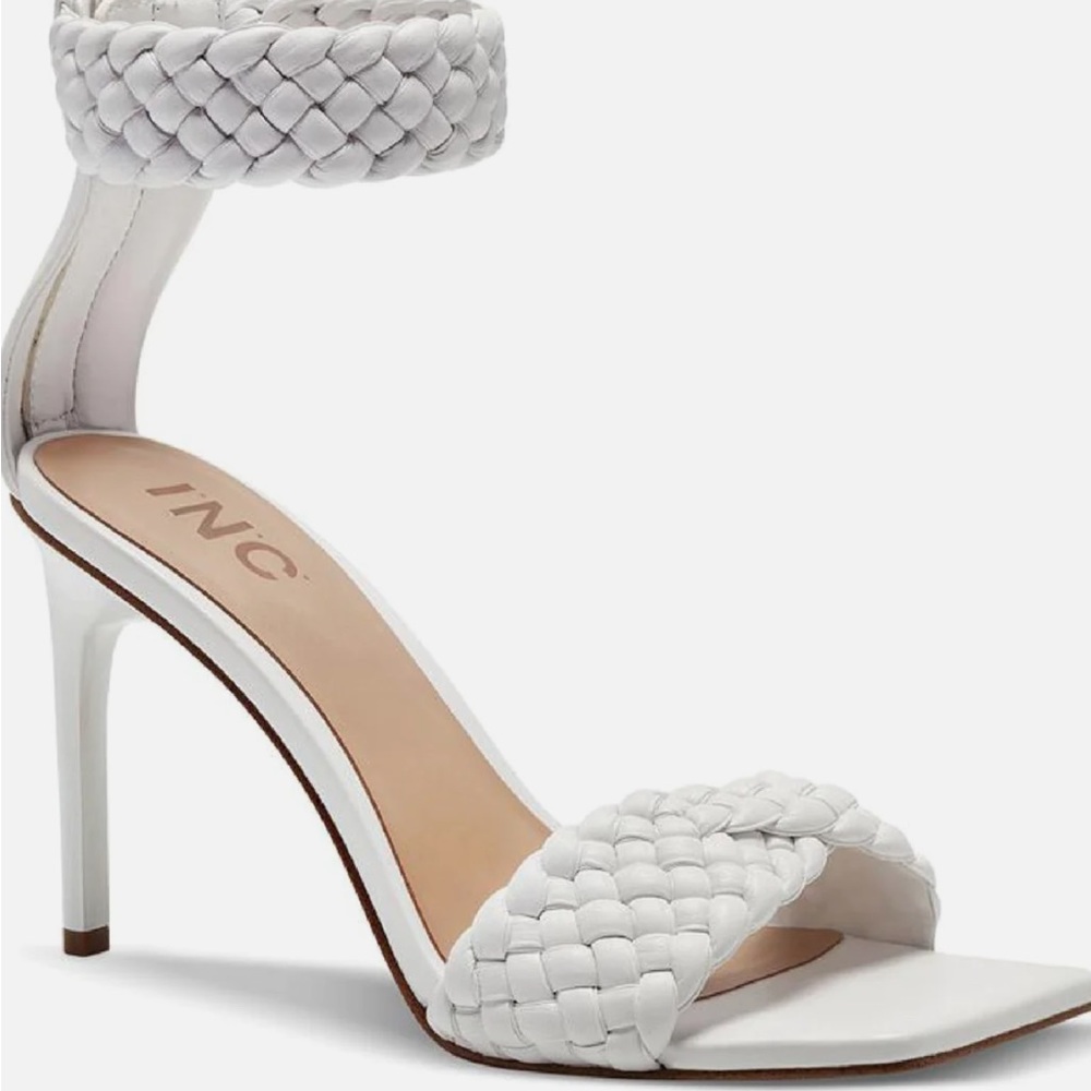 INC Adalie faux leather braided ankle strap heels